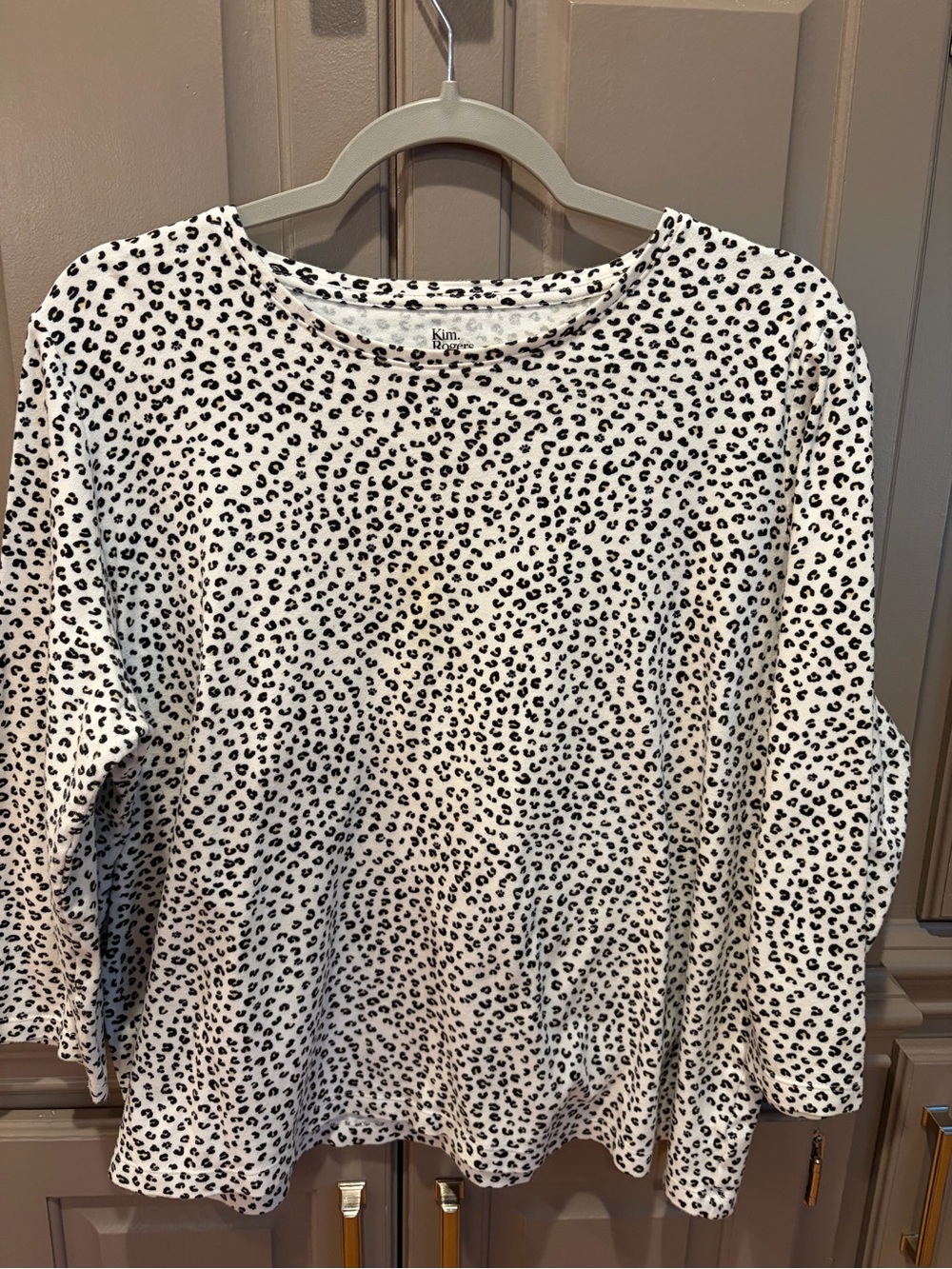 Kim Rogers Black and White Leopard Print Long Sleeve Tee Shirt